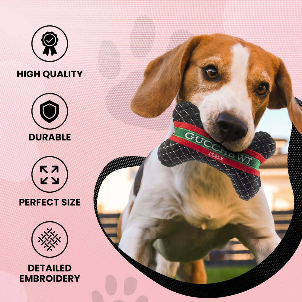Dog Diggin Designs Runway Pup toy with logo pattern, stylish design for daily toss and fetch.