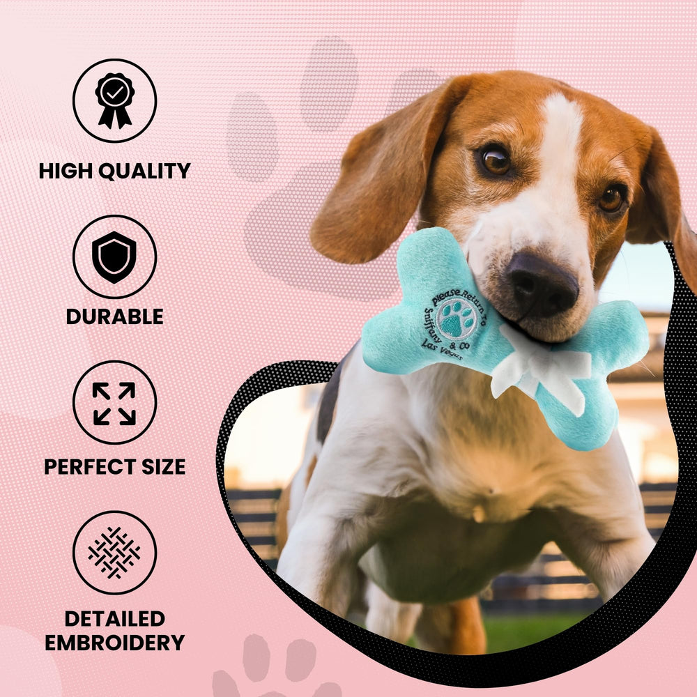 Dog Diggin Designs Runway Pup Toy logo-rich design adds fashion-forward charm.