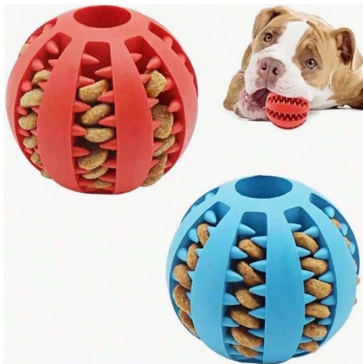 Dog Enrichment Puzzle Ball blue wobble demonstrates durability and mental stimulation during fetch