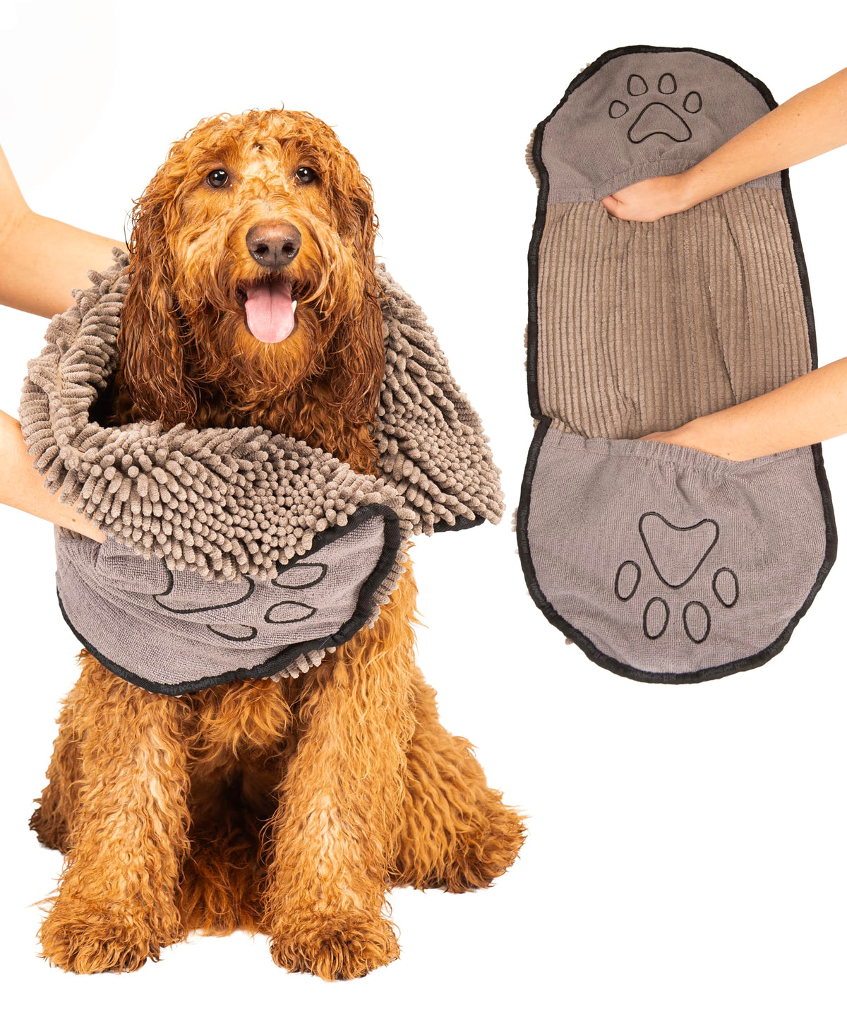 Dog Gone Smart Dirty Dog Shammy dual-pocket close-up for fast, controlled drying.
