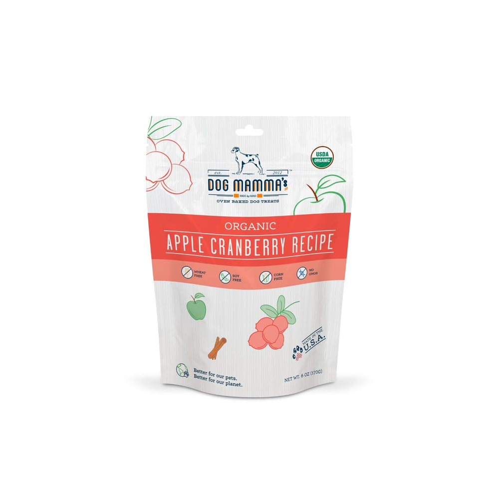 Dog Mamma's golosinas orgánicas manzana-arándano, sabor natural para premiar al perro.