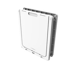 Dog Mate lockable large dog door silent operation closeup demonstrates quiet use