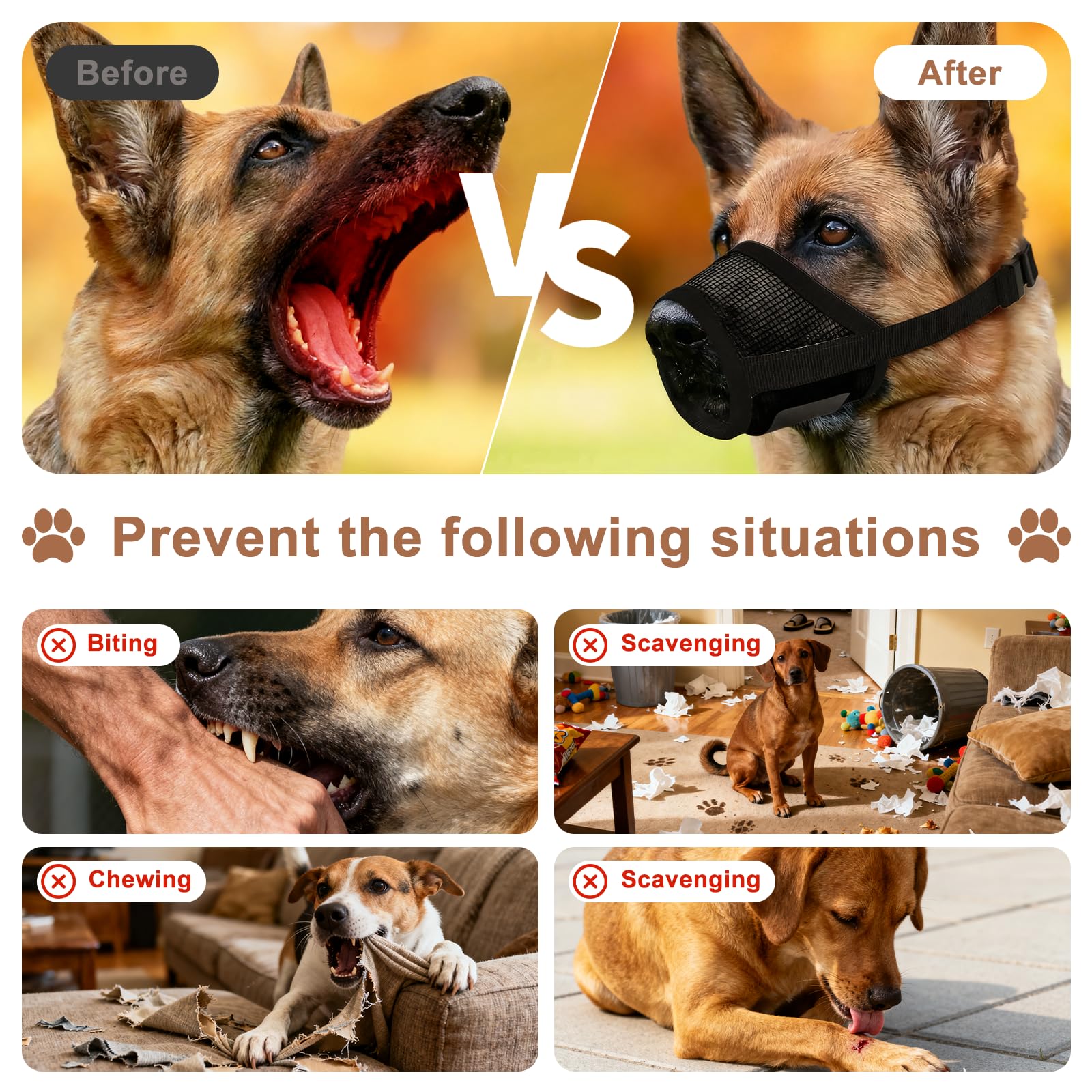 Dog Muzzle large with adjustable-strap delivers secure fit for grooming.