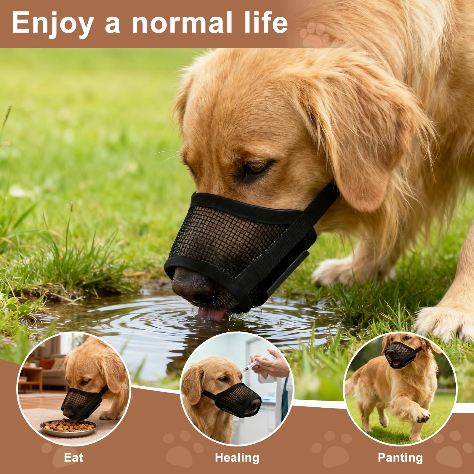 Dog Muzzle large features easy-clean PVC mesh for quick maintenance.