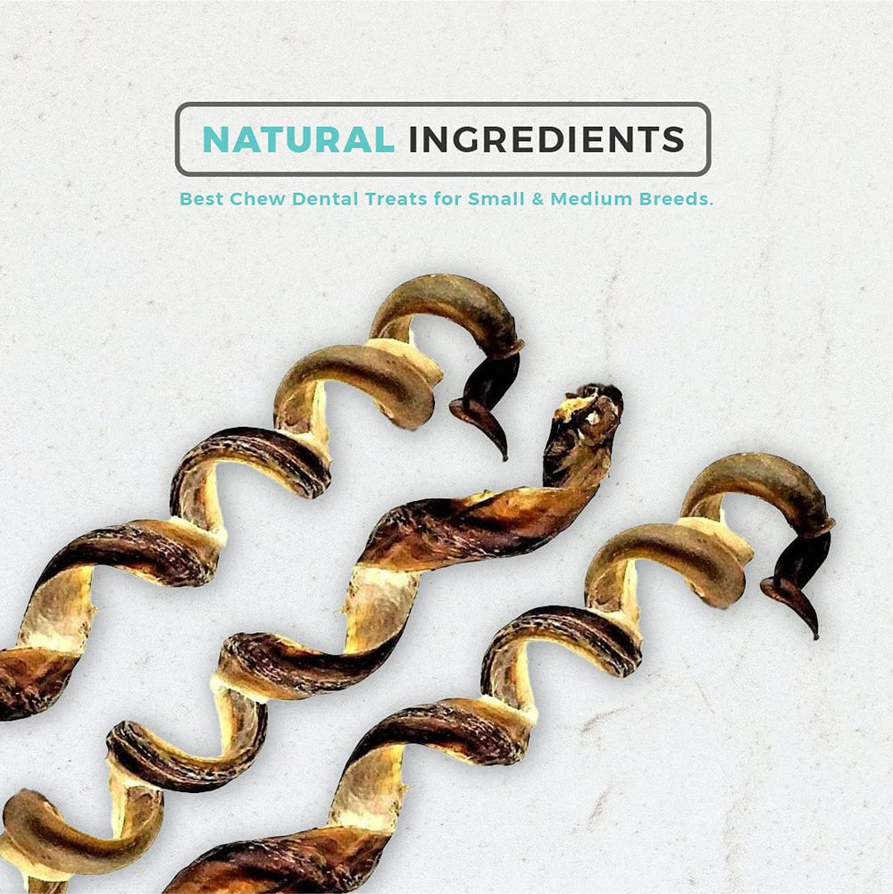 Dog Nip USA-packaged Pork Spring Bully Sticks highlight humane sourcing and quality chew.
