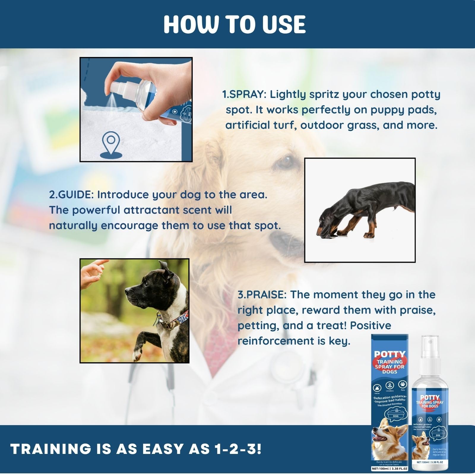 Dog Potty Training Spray adjustable nozzle targets spots precisely.