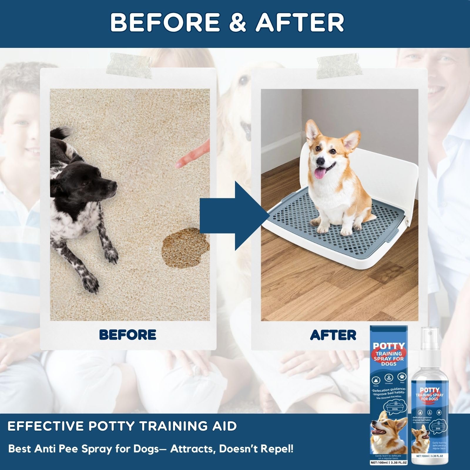 Dog Potty Training Spray for indoor and outdoor use across spaces.