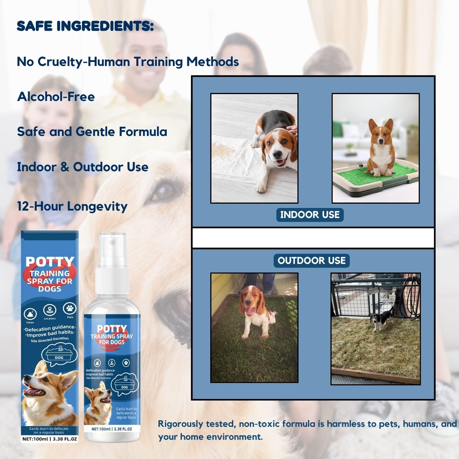 Dog Potty Training Spray travel bottle fits bags for travel potty routines.