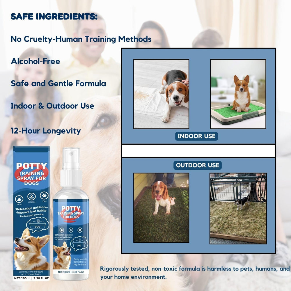 Dog Potty Training Spray travel bottle fits bags for travel potty routines.