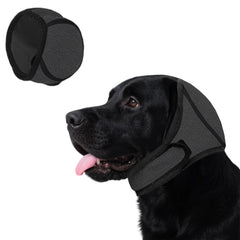 Dog Quiet Ear Cover gray hood worn to reduce noise during storms and travel