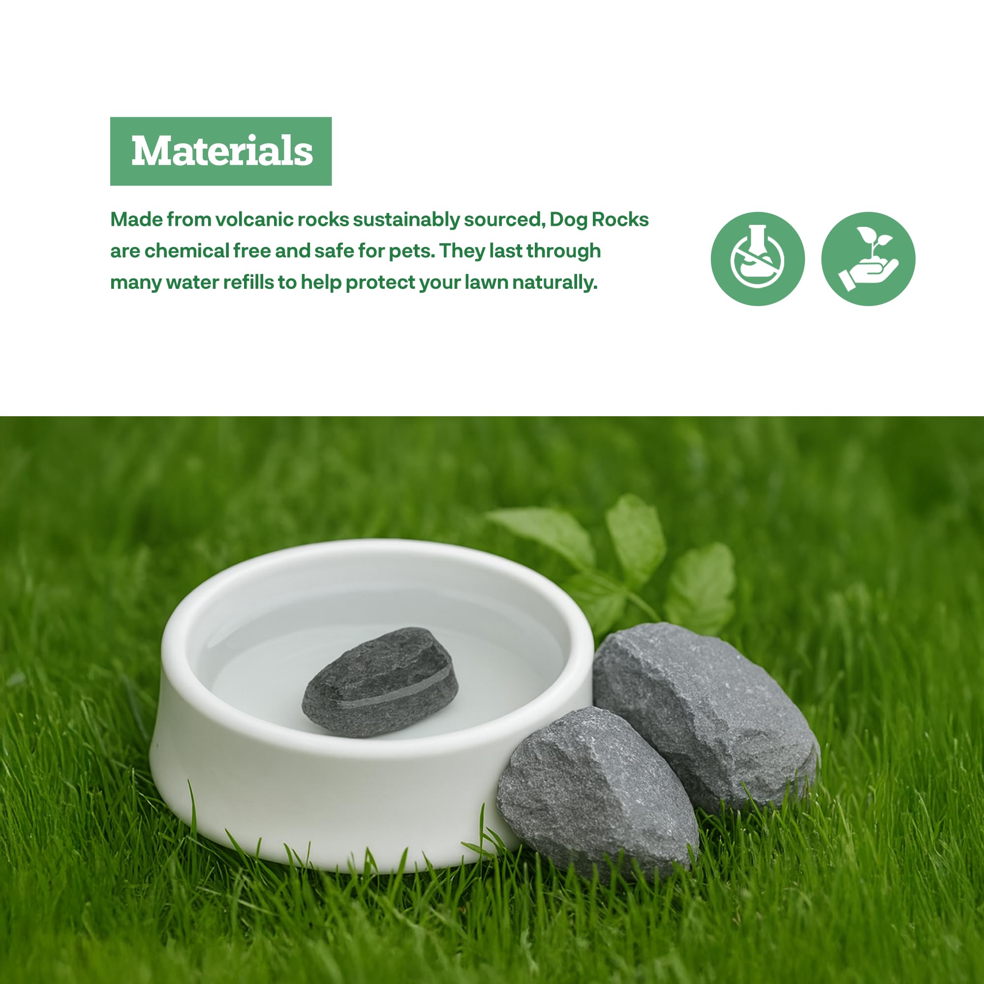 Dog Rocks being poured into a dog's water bowl for easy use.