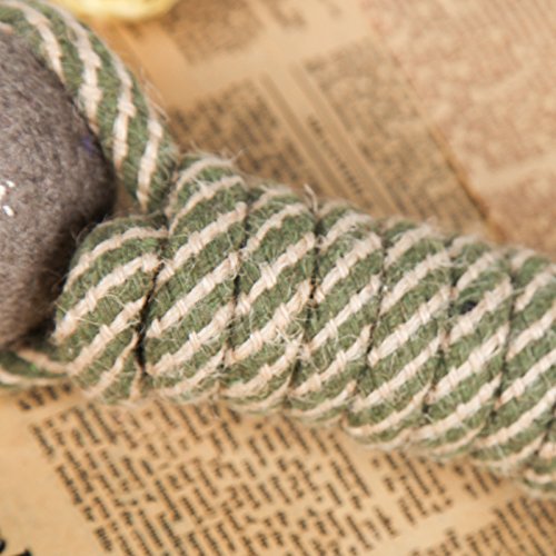 Dog rope dumbbell toy chew-closeup captures strong fibers for teething puppies.