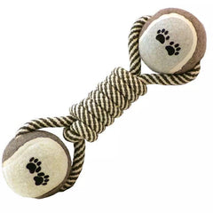 Dog rope dumbbell toy front view shows durable cotton rope for chewing and fetch play.