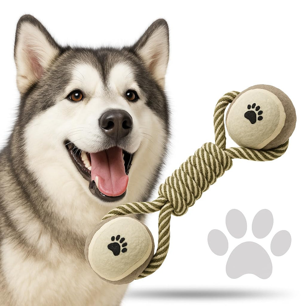 Dog rope dumbbell toy-packaging points to sturdy packaging and gifting potential.