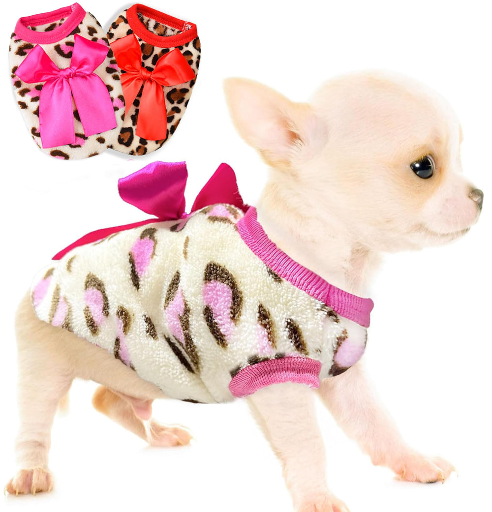 Dog sweater Leopard pattern XXS pink keeps teacup pups warm and stylish.