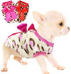 Dog sweater Leopard pattern XXS pink keeps teacup pups warm and stylish.