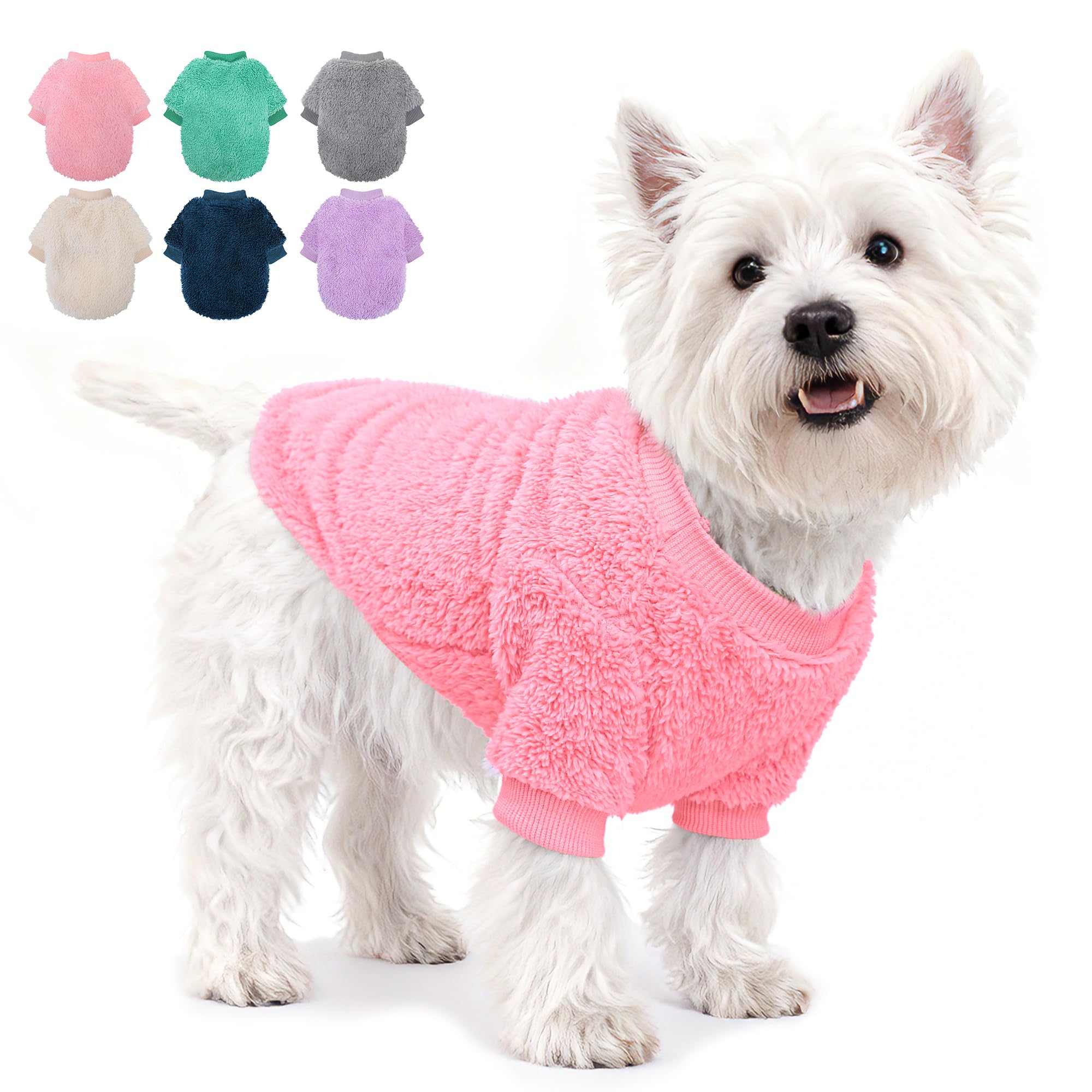 Dog Sweater medium back view—cozy pink fleece warmth for small dogs.