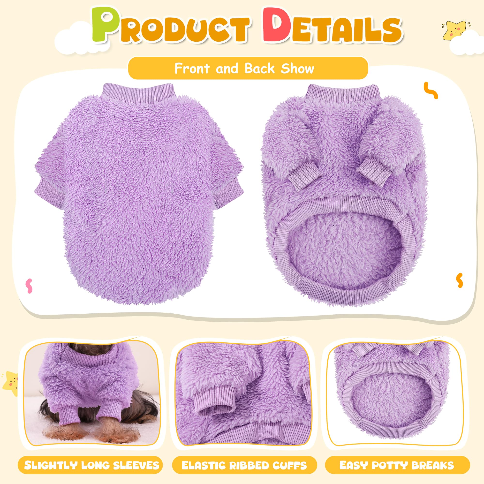 Dog Sweater pullover design makes on/off quick during potty breaks.