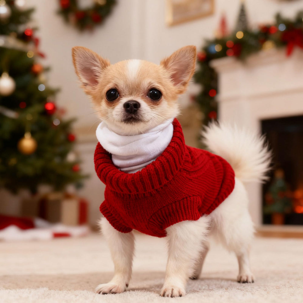 Dog Sweater wine-red XS back view highlighting snug fit for active small dogs
