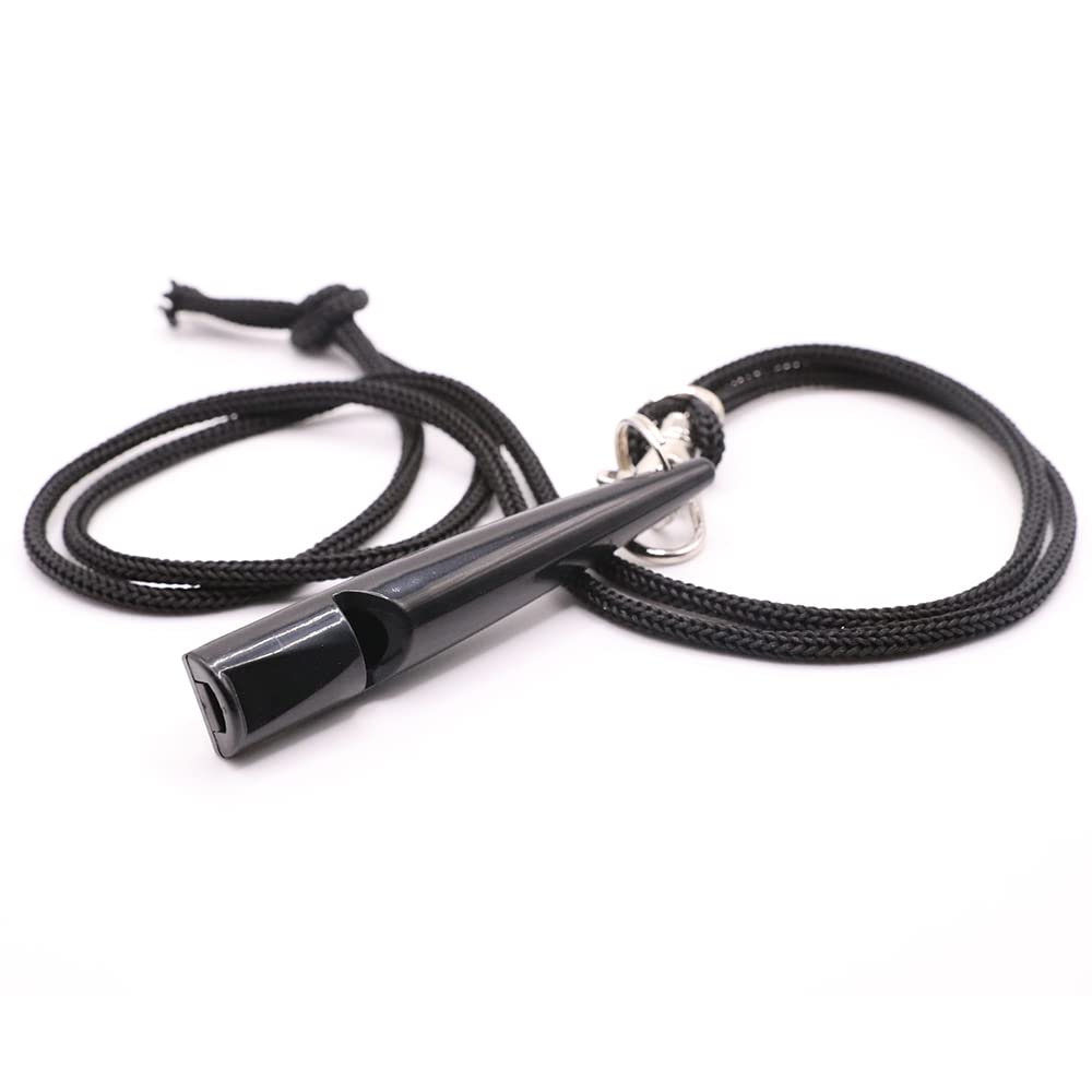 Dog Training Whistles with black lanyard for easy neck carry and quick recall.
