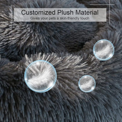 DogBaby donut bed closeup-faux-fur shows luxury softness for snuggle sessions.