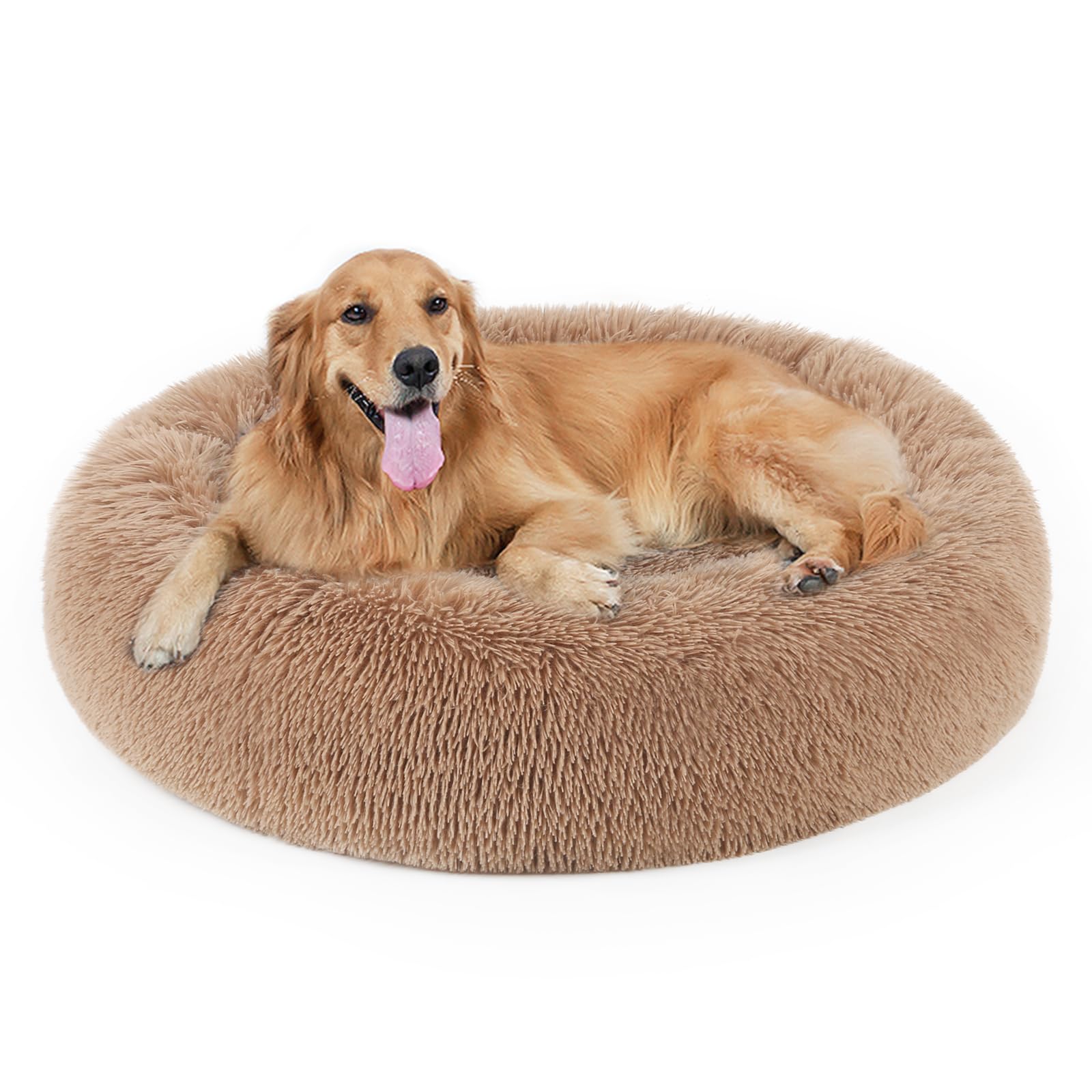 DogBaby donut bed front view with plush fur for cozy naps.