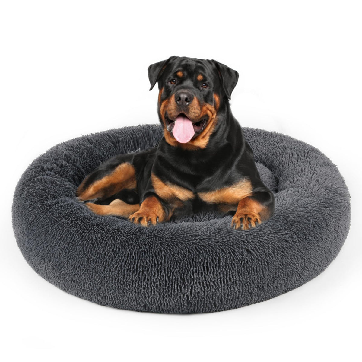 DogBaby donut bed front view showcases calming round plush design for cozy lounging.