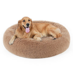 DogBaby donut bed front view with plush fur for cozy naps.