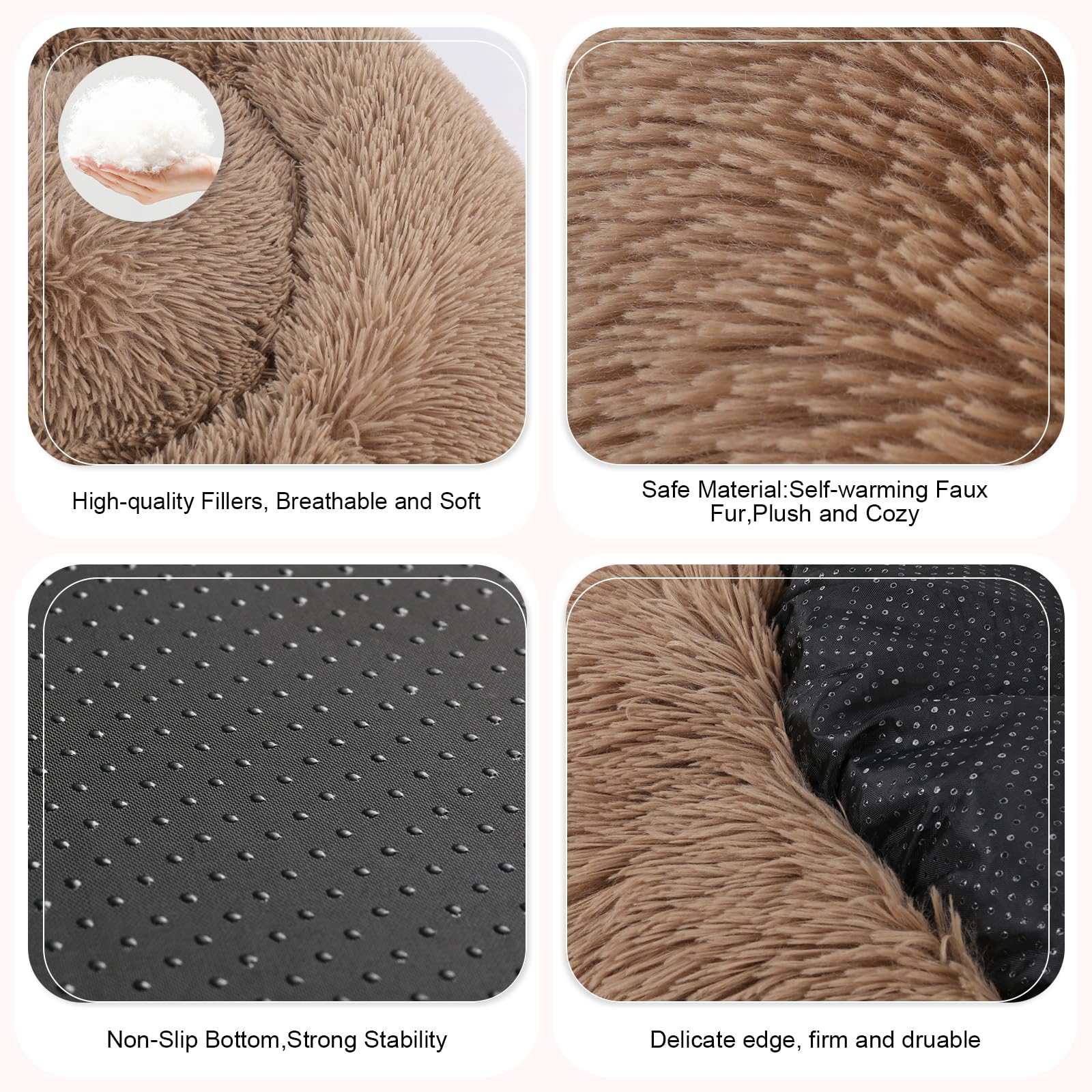 DogBaby donut bed non-slip bottom keeps the bed in place on floors.