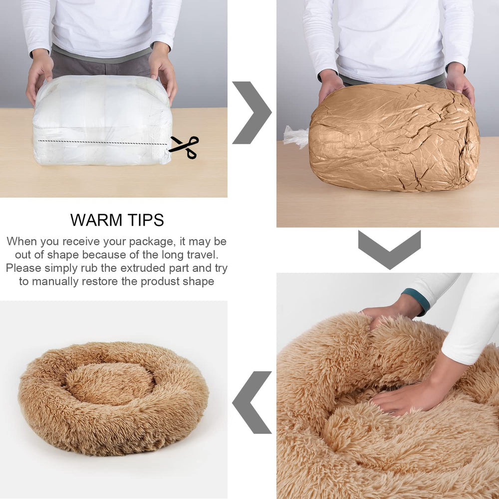 DogBaby donut bed warranty tag indicates 1-year coverage and service.