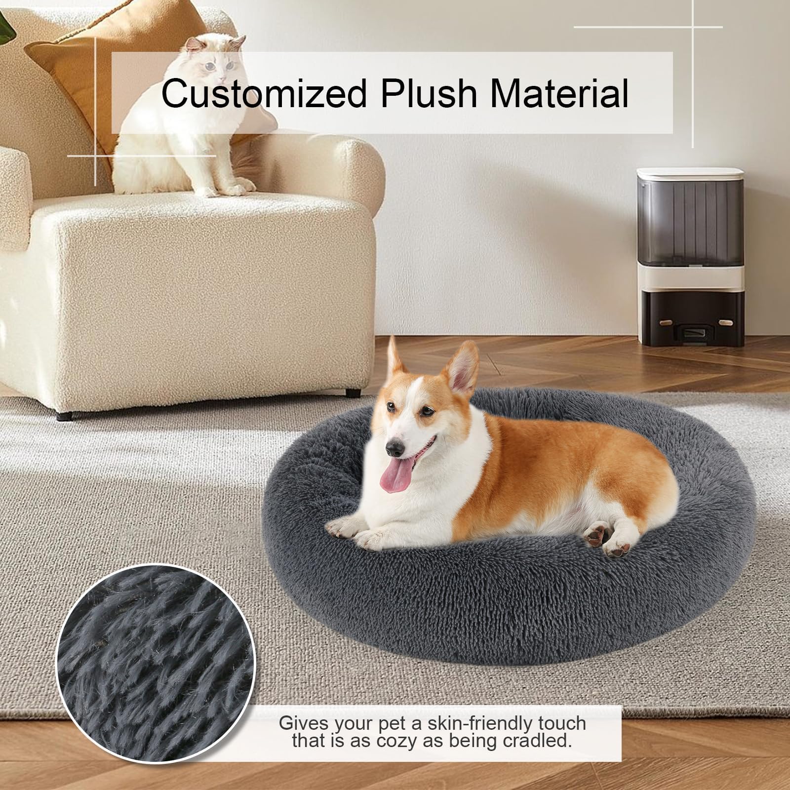 DogBaby donut bed-washable-whole-bed demonstrates simple cleaning in machine.