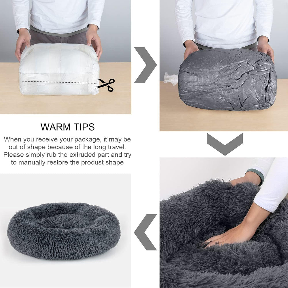 DogBaby donut bed-xl-44 illustrates large round size for big dogs.