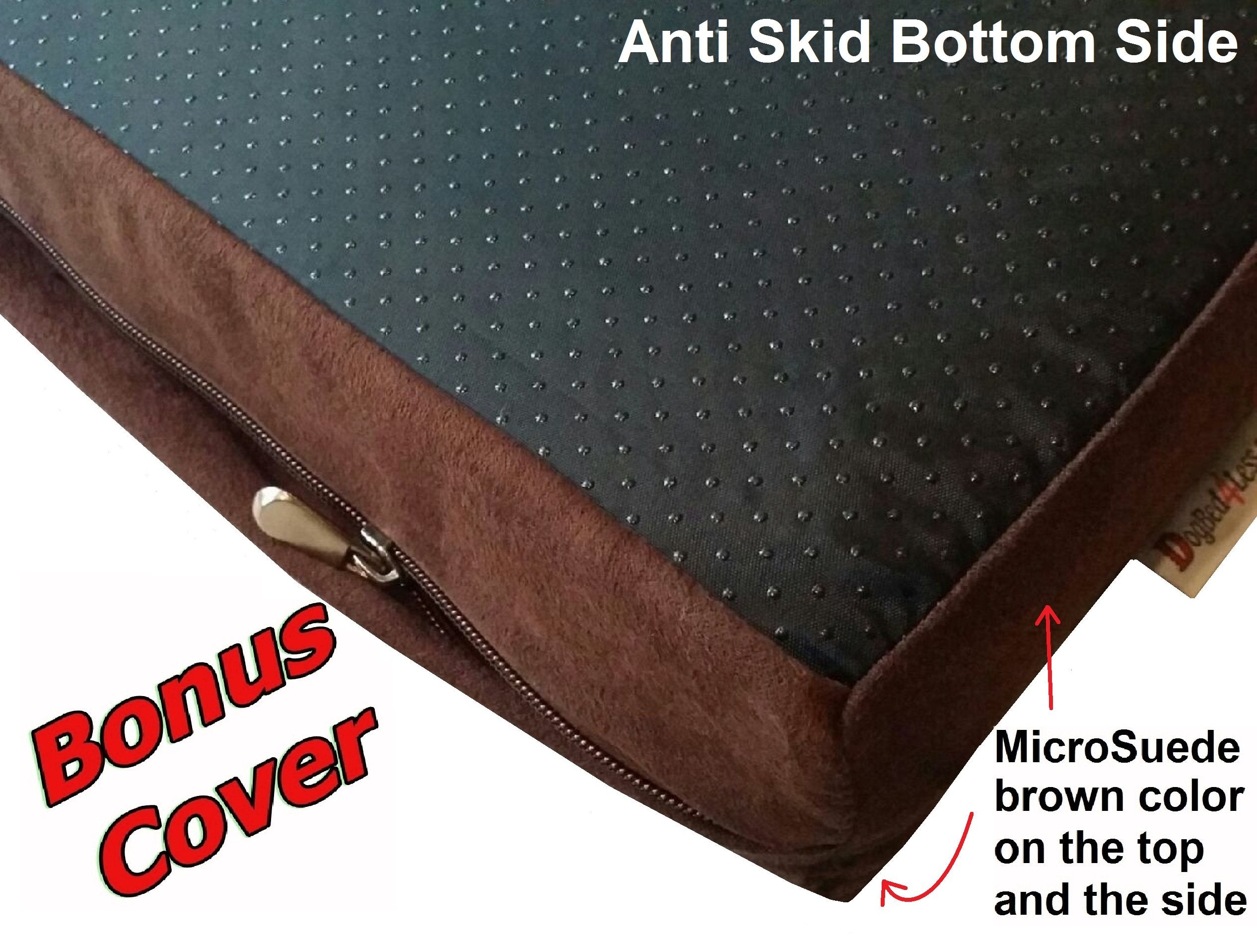 Dogbed4less denim exterior cover brown with zipper for easy removal.