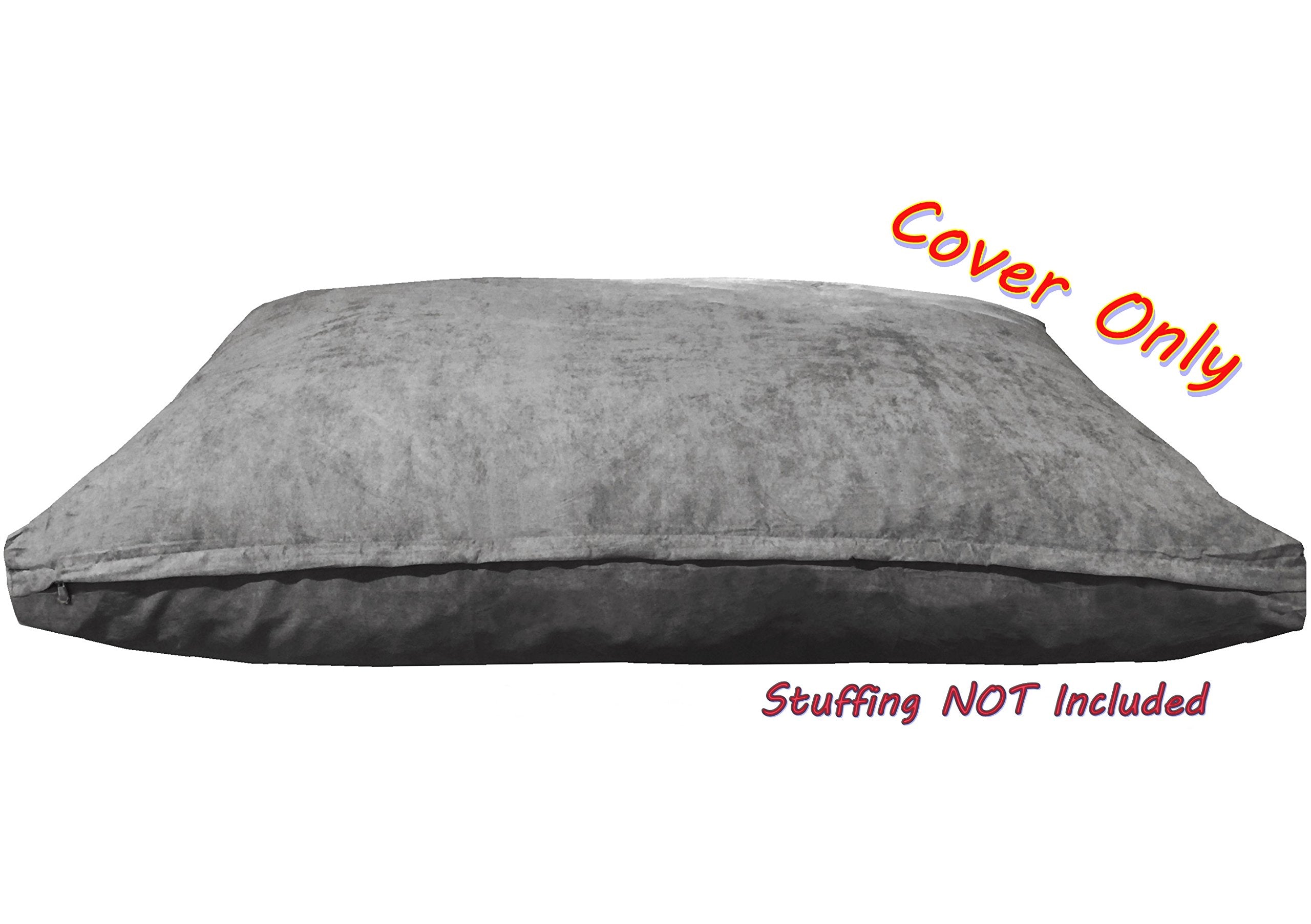 Dogbed4less gray suede cover shown in-bed with a pet for cozy setup