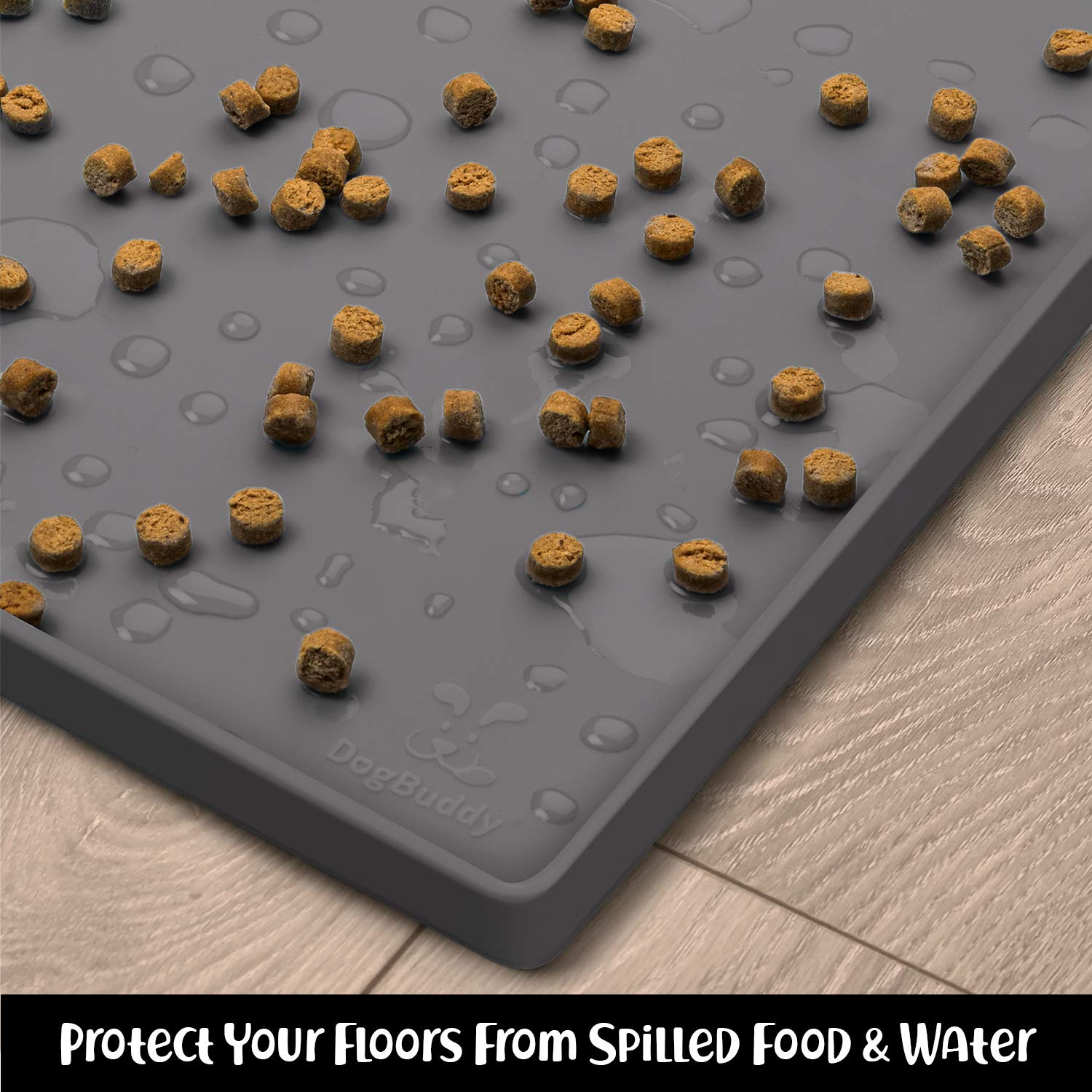 DogBuddy Dog Food Mat dishwasher-safe label signals simple cleaning
