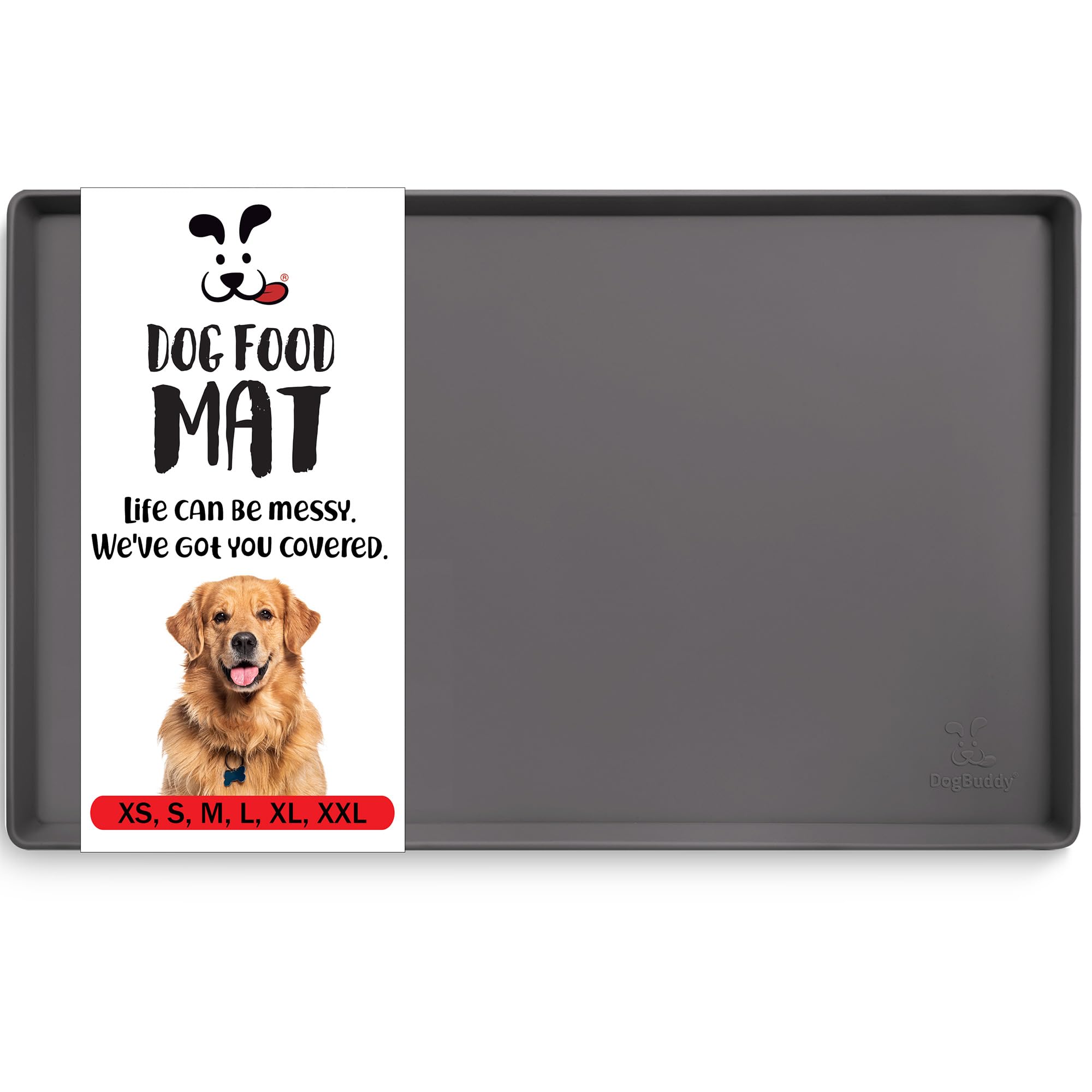 DogBuddy dog food mat showing waterproof silicone surface for easy cleanup