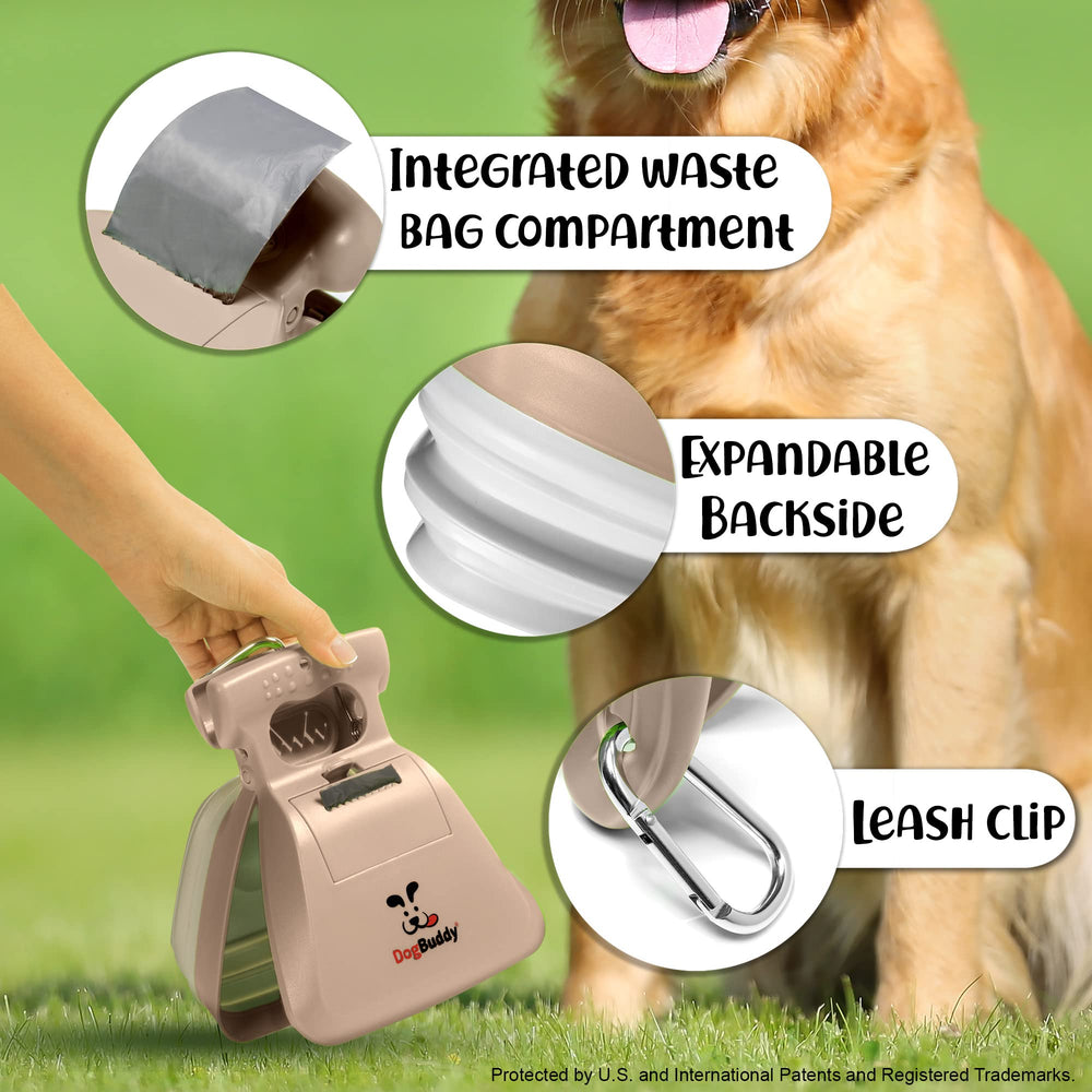 DogBuddy leash-clip pooper scooper attaches to leash for easy access
