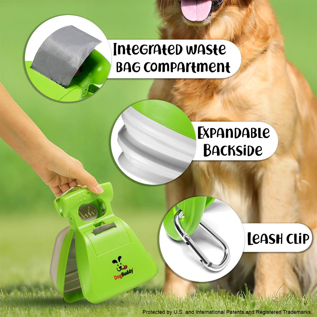 DogBuddy Pooper Scooper extendable backside adapts to sizes
