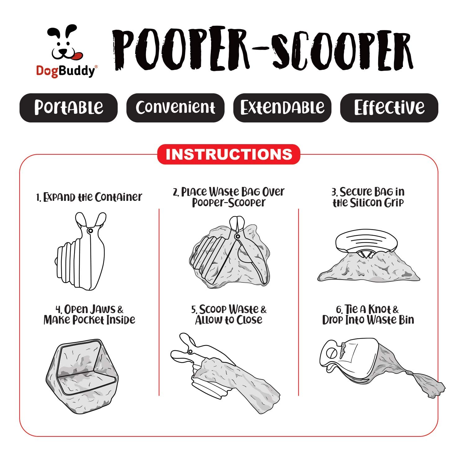 DogBuddy Pooper Scooper leash-access clip supports hands-free cleanup during outings.