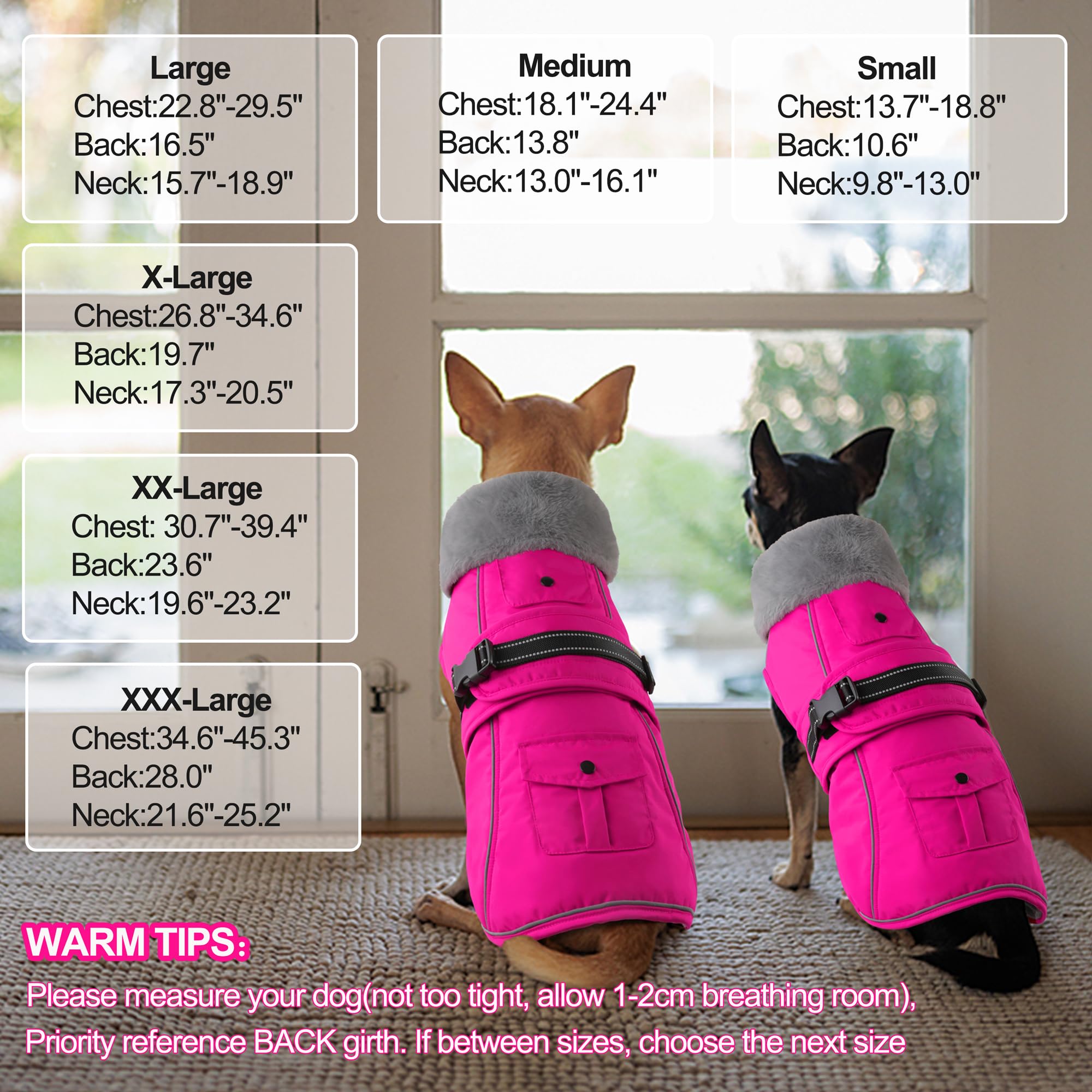 Dogcheer adjustable buckle dog winter coat ensures snug, secure fit.