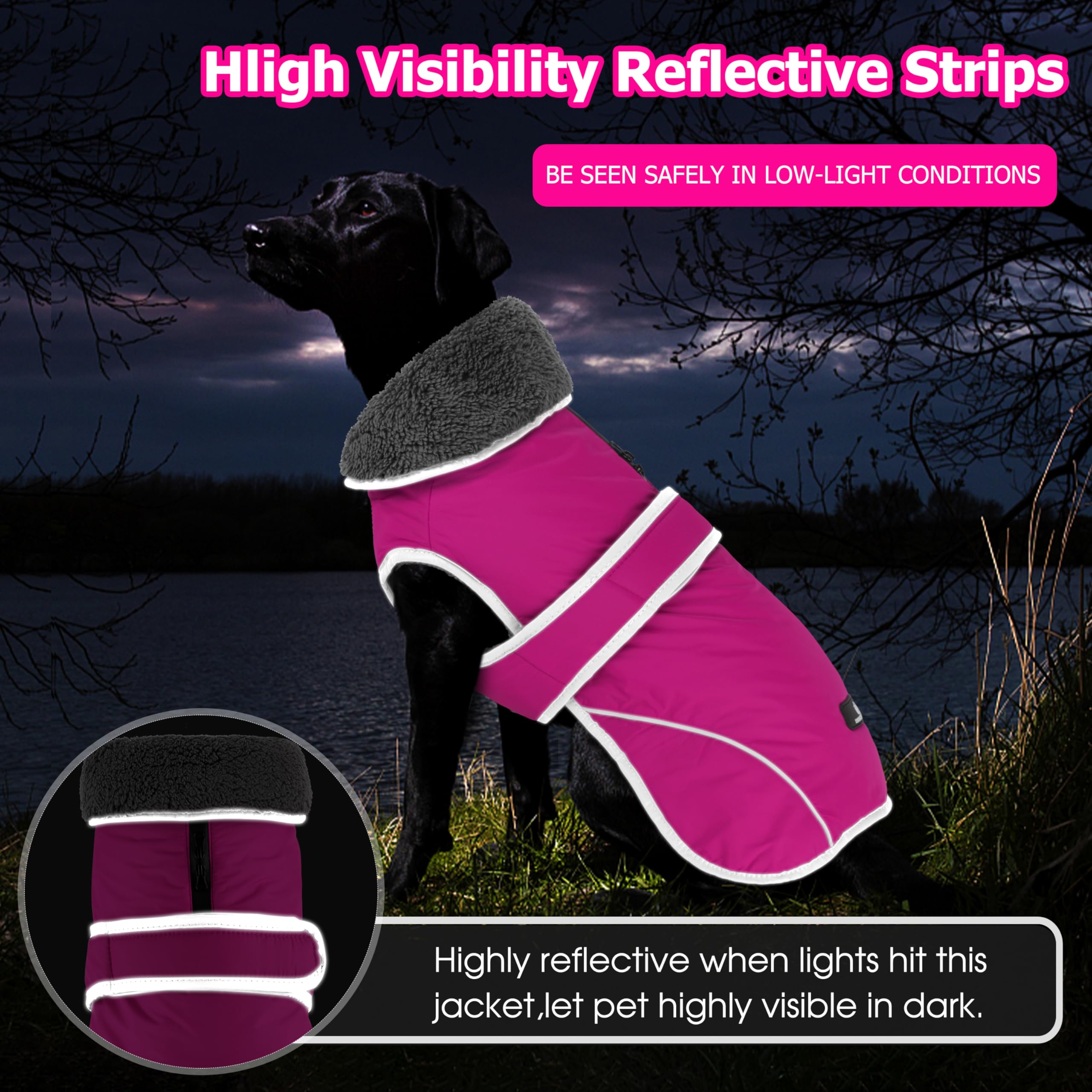 Dogcheer pink furry collar adds warmth and neck protection
