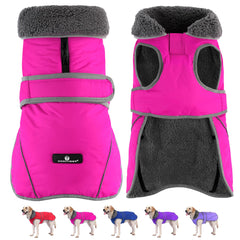 Dogcheer pink waterproof dog coat front view with outdoor protection