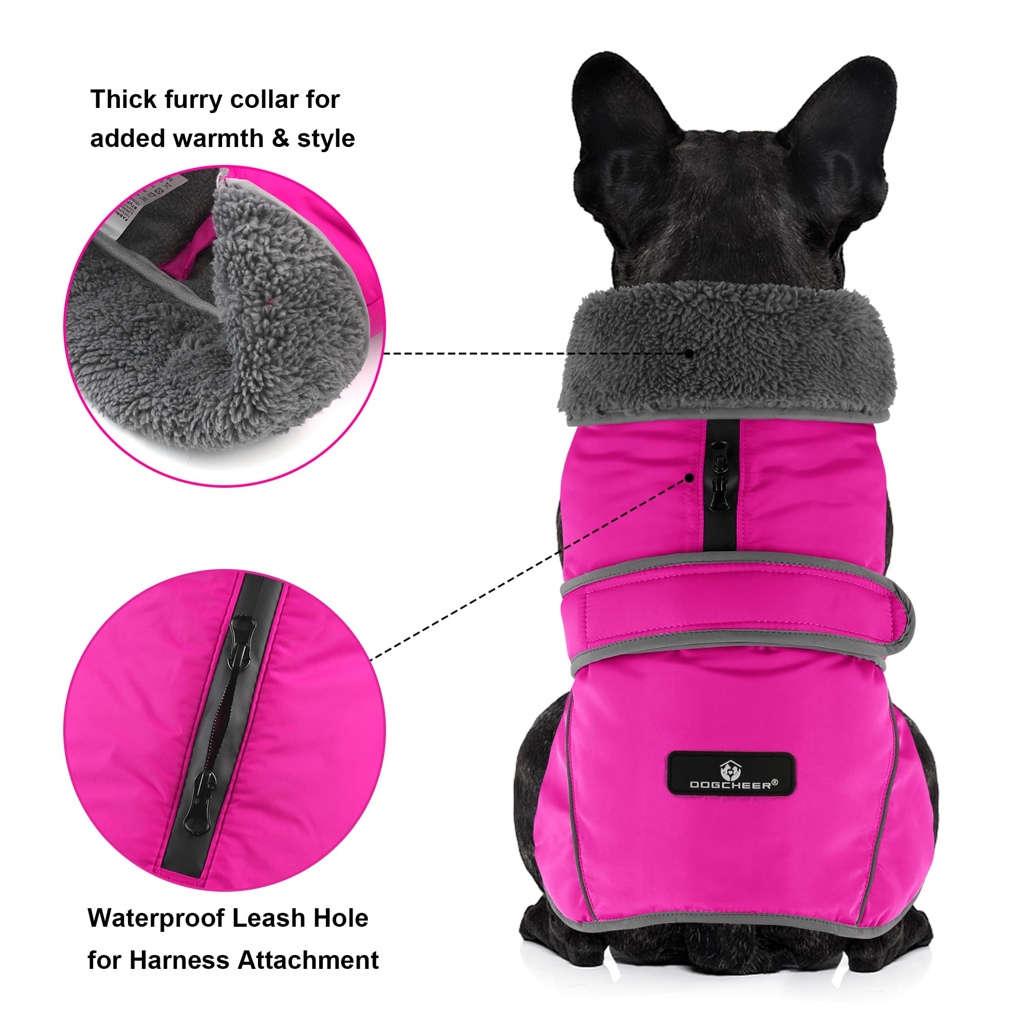 Dogcheer pink windproof dog coat side view for chilly days