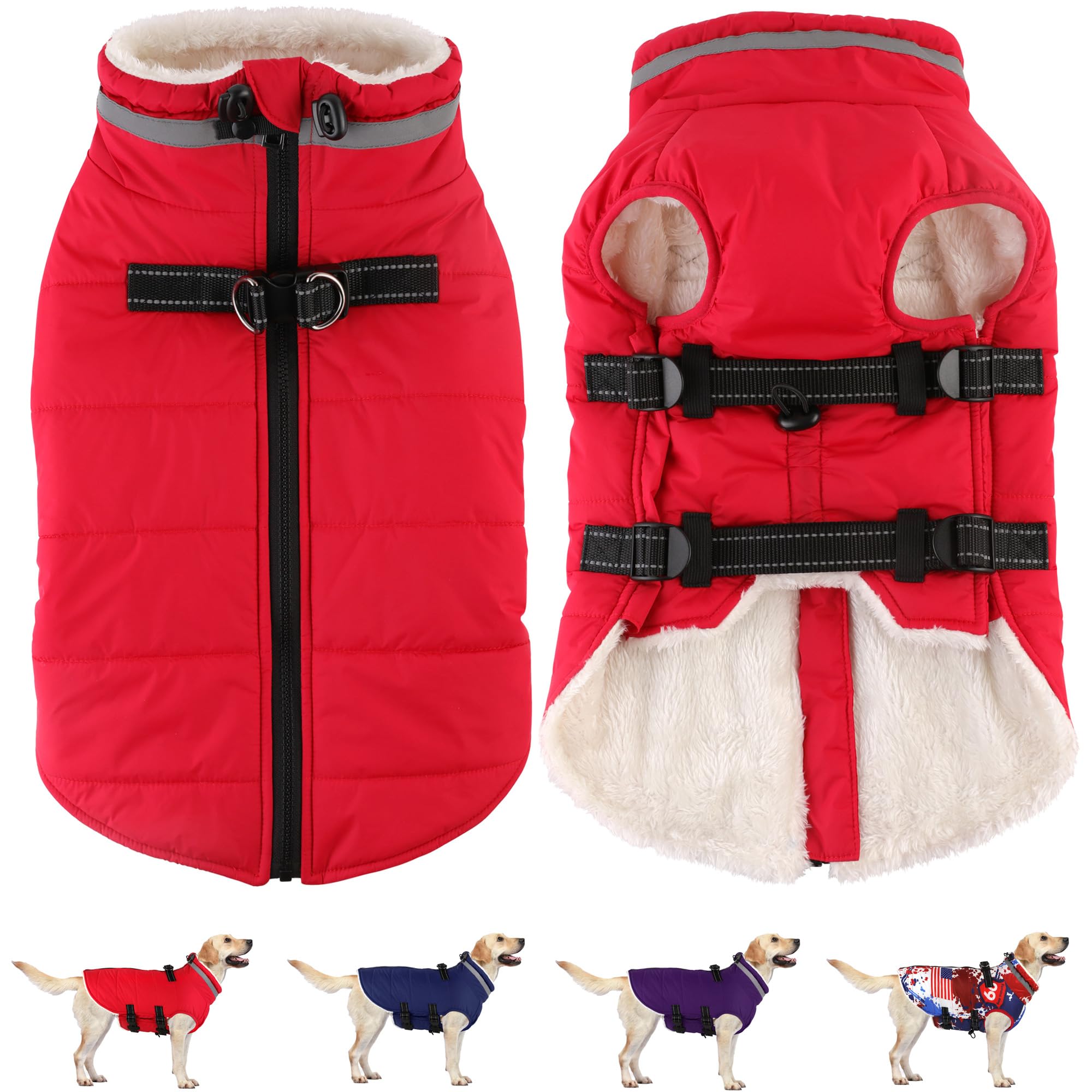 Dogcheer dog coat with harness back zipper for easy on-off during chilly walks