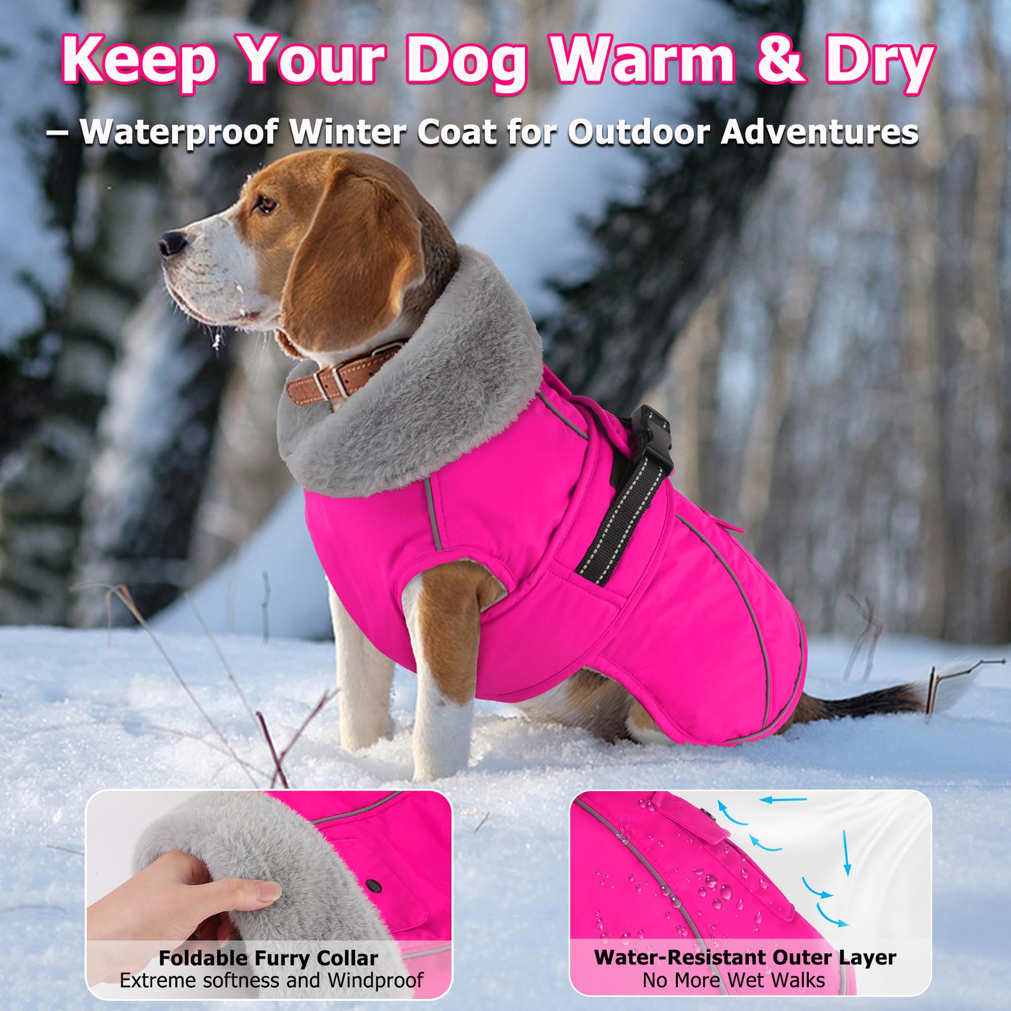 Dogcheer foldable high collar dog jacket highlights extra warmth and wind protection.