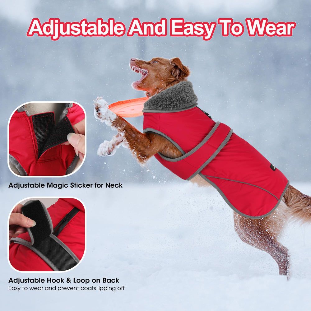 Dogcheer furry collar detail adds warmth and style to the coat