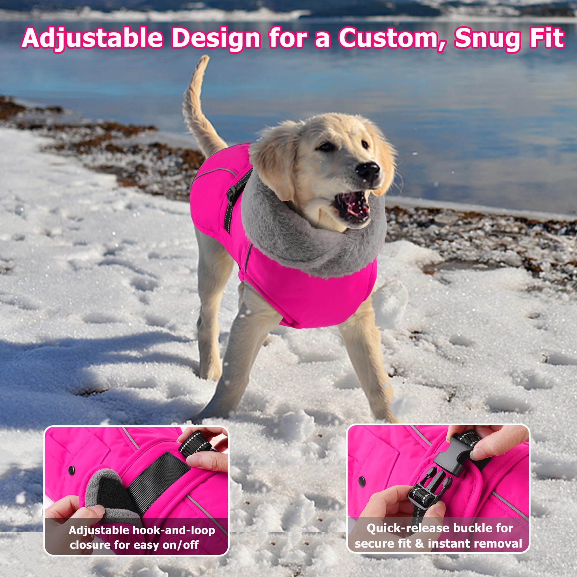 Dogcheer reflective stripes dog jacket enhances visibility during dawn or dusk walks.