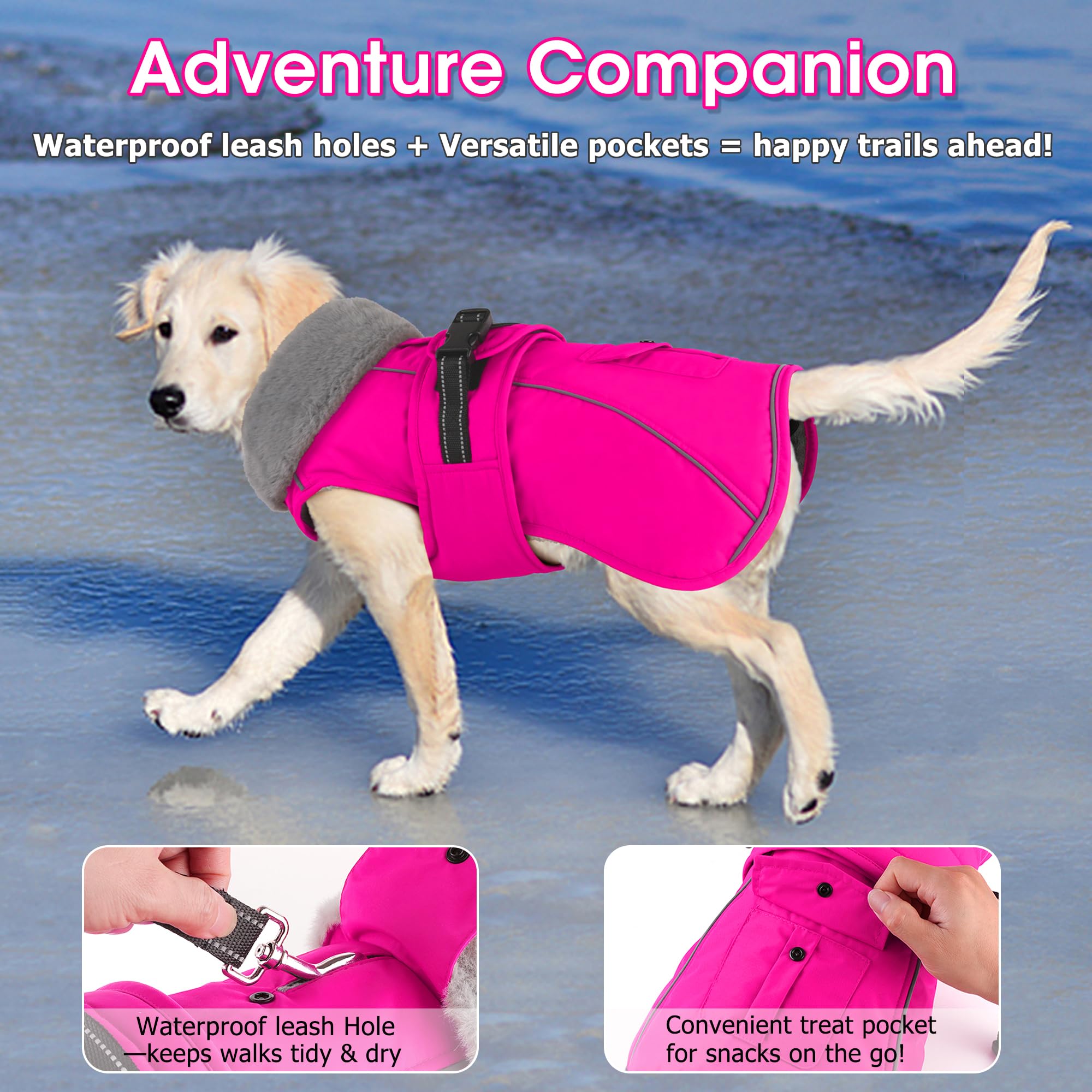 Dogcheer soft fleece lining dog coat emphasizes cozy warmth for cold days.
