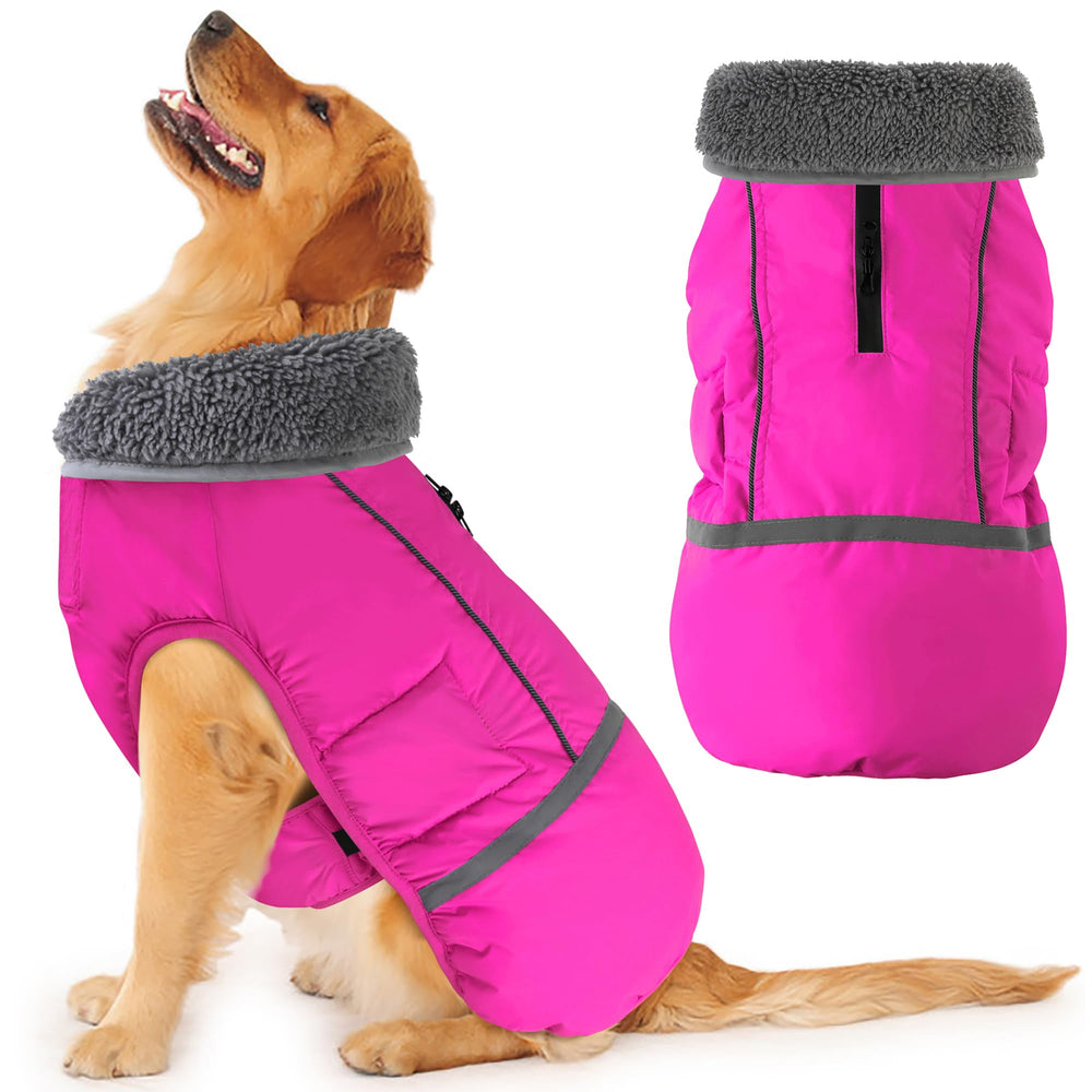 Dogcheer warm dog coat front view showing pink jacket for cold walks.