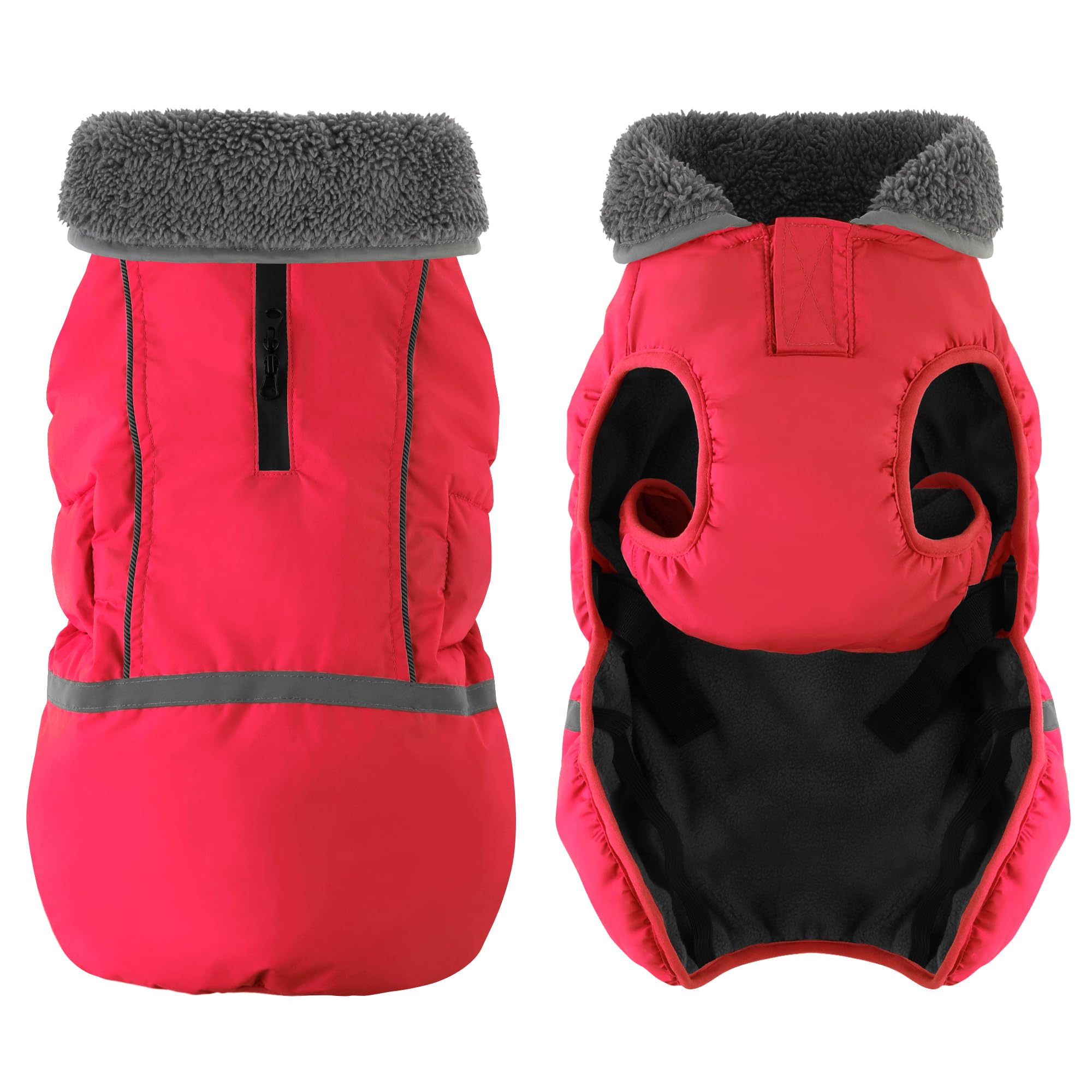 Dogcheer warm dog coat available in multiple sizes for small to large dogs.